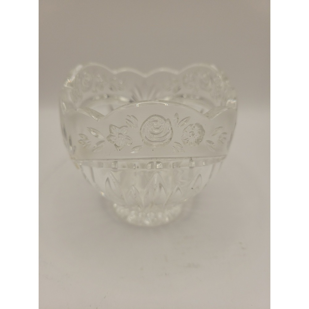 Vintage Oneida Southern Garden Crystal Candy Dish Potpourri Bowl Frosted Rose 4"